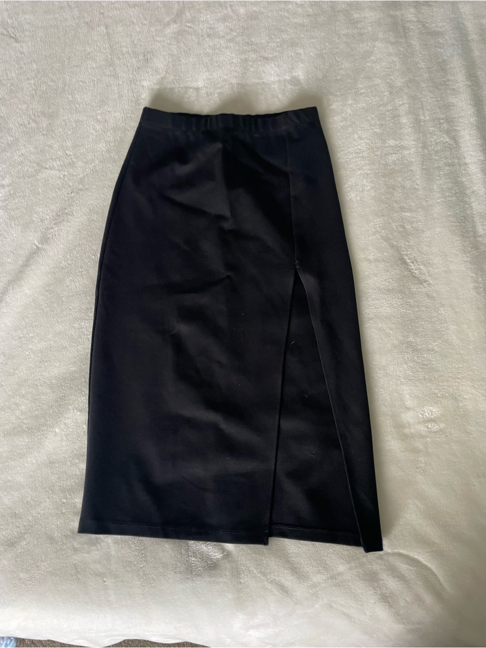 Babaton Black Midi Ponte Skirt with Front Slit